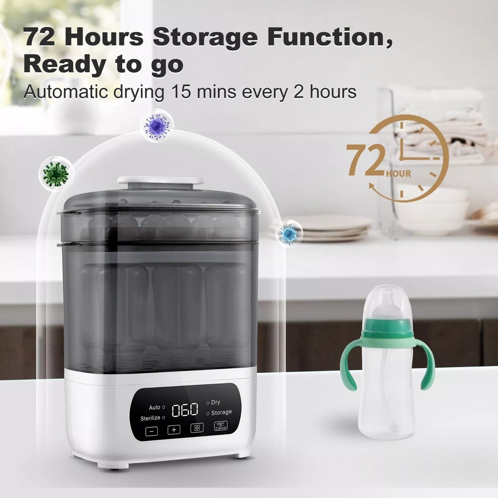 4 - in - 1 LED Touch Baby Bottle Sterilizer - Large Capacity, Safe - XClubMart