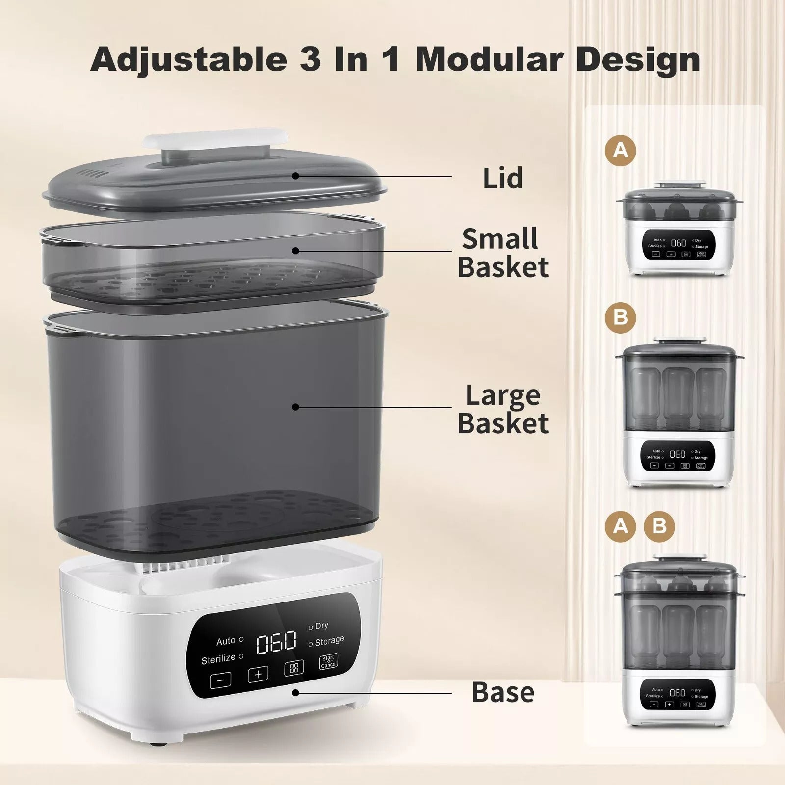 4 - in - 1 LED Touch Baby Bottle Sterilizer - Large Capacity, Safe - XClubMart