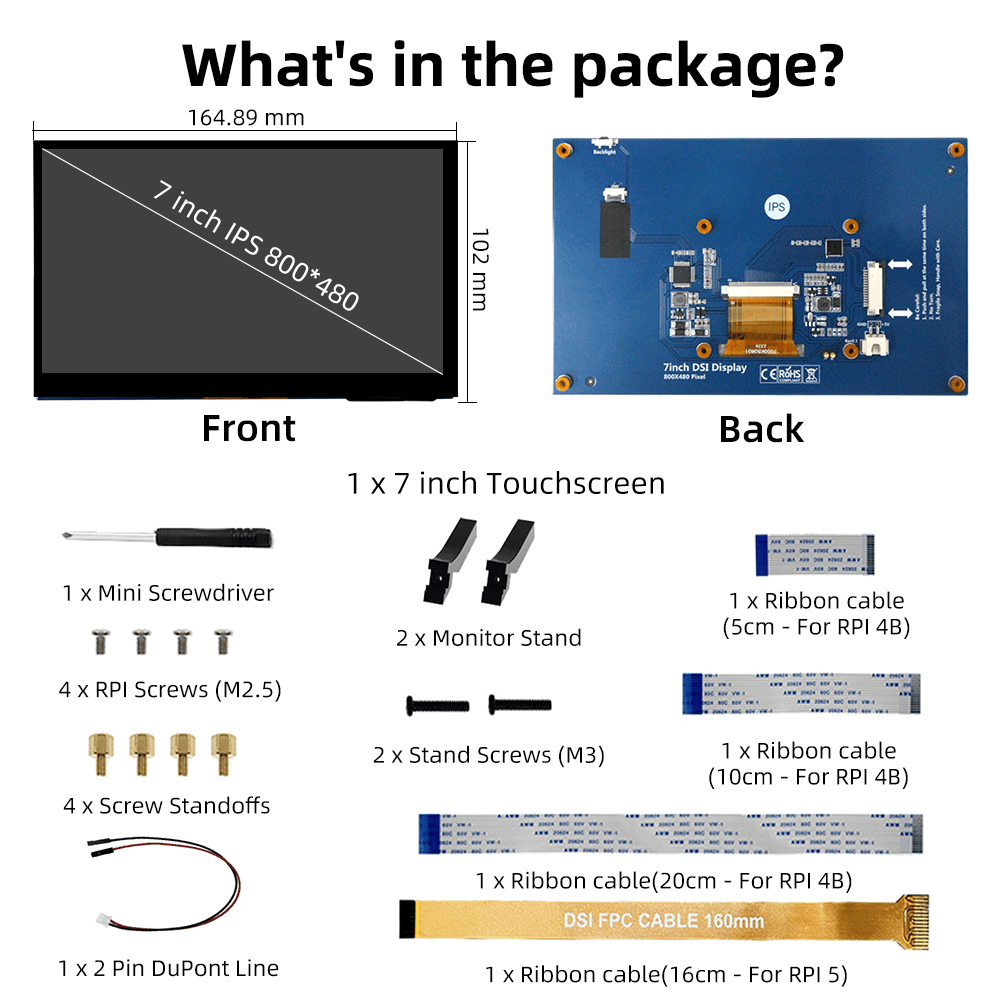 Portable 7" LCD Touchscreen for Raspberry Pi 5 4 3 3B+ 2 - XClubMart